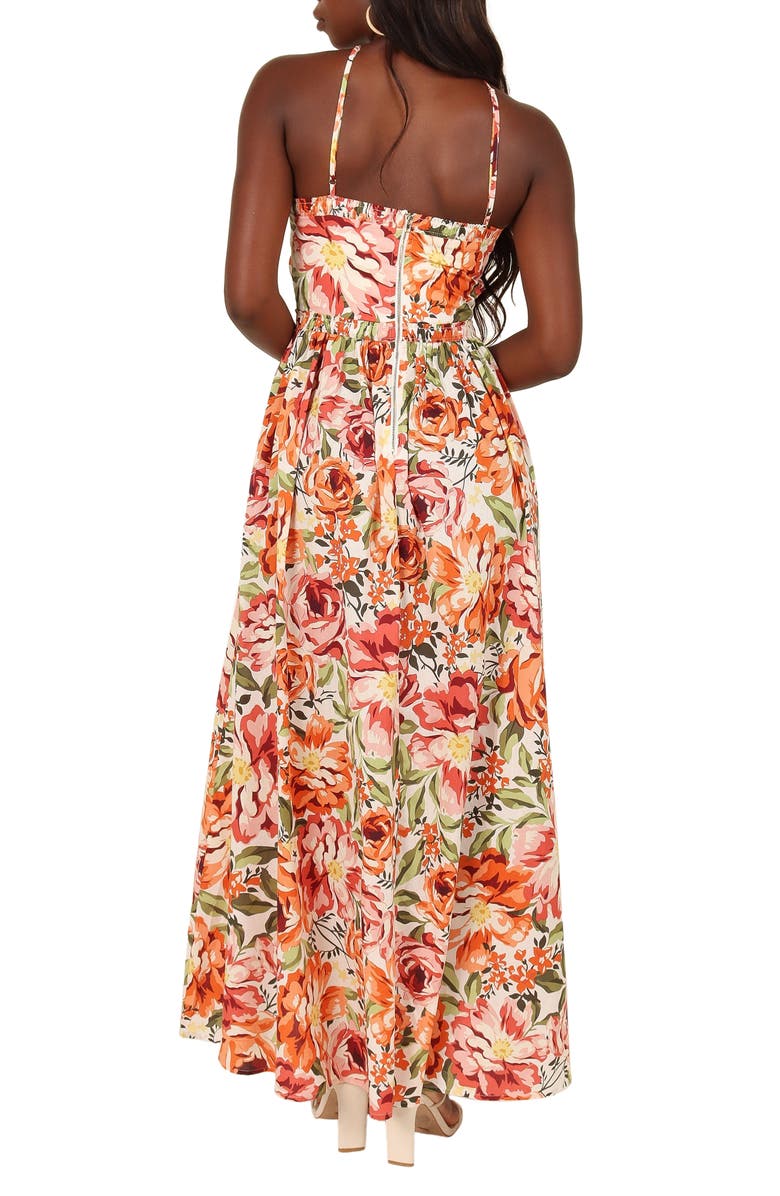 Petal & Pup Madeira Cutout Halter Neck Maxi Sundress, Alternate, color, Orange Floral