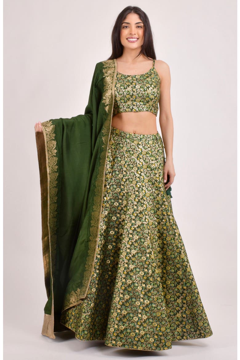 Beryl Banarasi Lehenga Choli Set, Main, color, Green
