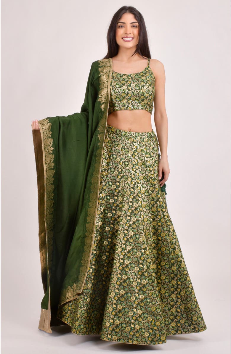 RAAS Beryl Banarasi Lehenga Choli Set, Main, color, Green