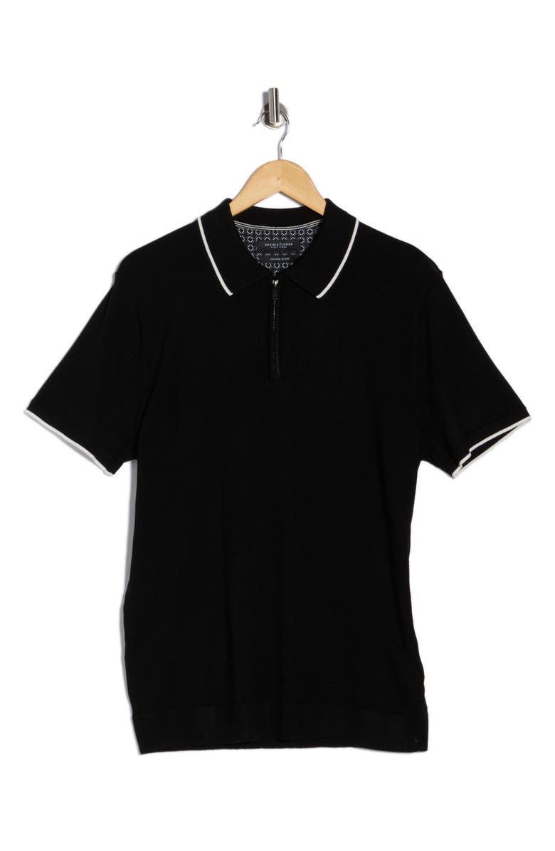 DENIM AND FLOWER Quarter Zip Polo Sweater, Alternate, color, Black