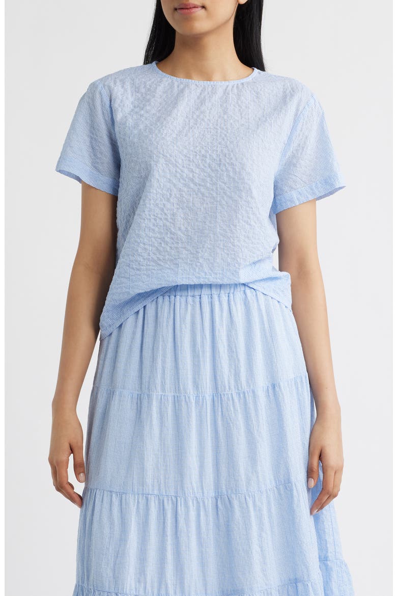 Micro Check Short Sleeve Woven Shirt, Main, color, BLUEBERRY CHECK