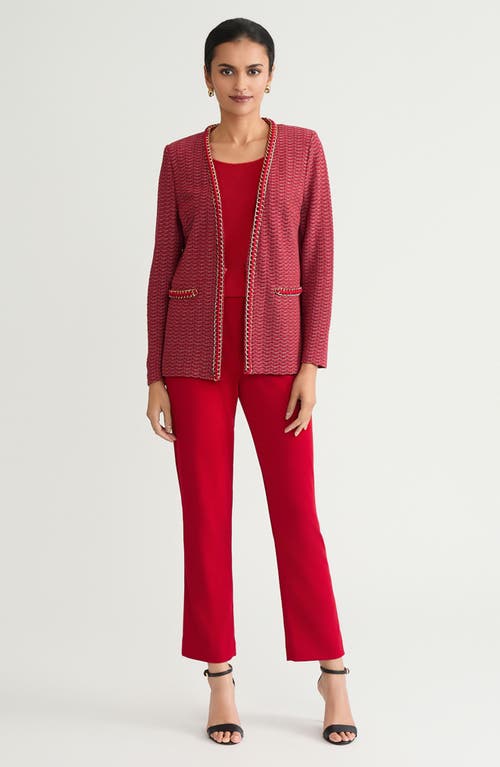 Ming Wang Whipstitch Chain Trim Knit Jacket In Red