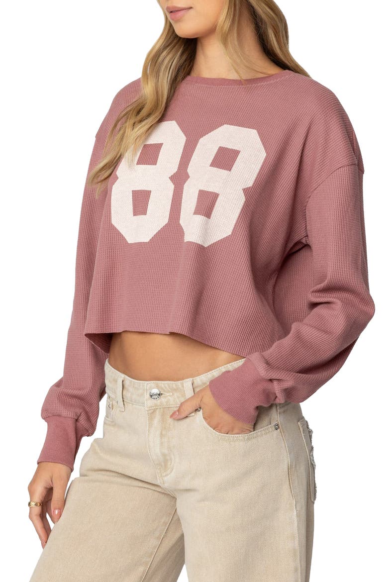 88 Long Sleeve Waffle Knit Crop Top, Alternate, color, MAUVE