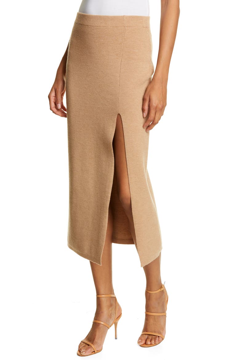 Jara Wool Blend Knit Midi Skirt, Alternate, color, CAMEL