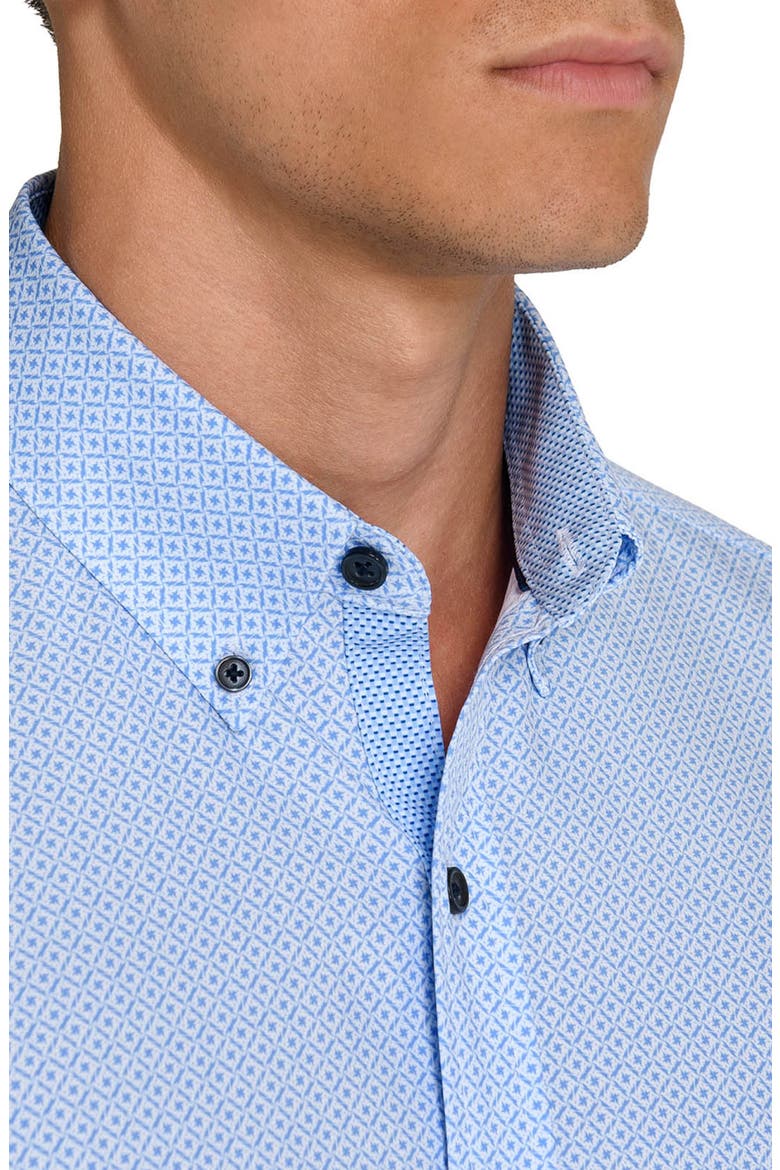 Geometric Short Sleeve Button-Up Shirt, Alternate, color, WHITE/ BLUE