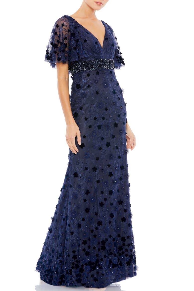Embellished Floral Short Sleeve Gown, Main, color, MIDNIGHT