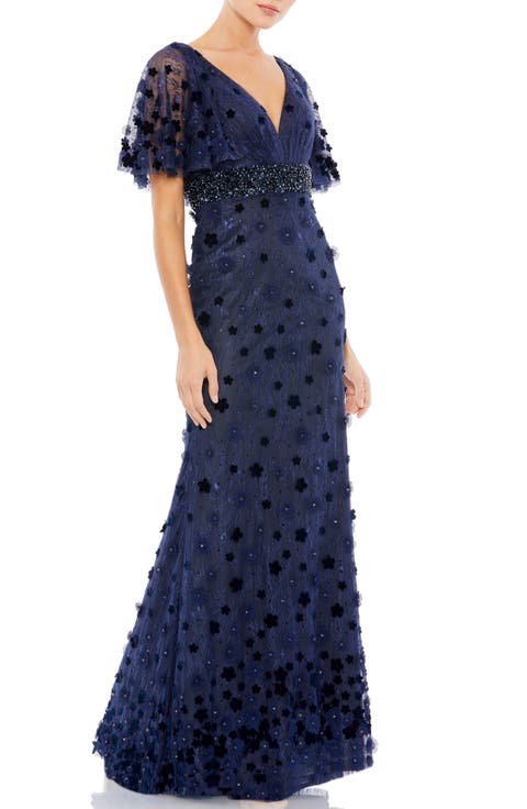 Embellished Floral Short Sleeve Gown
