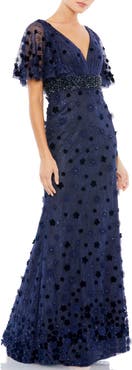 Mac Duggal Embellished Floral Short Sleeve Gown