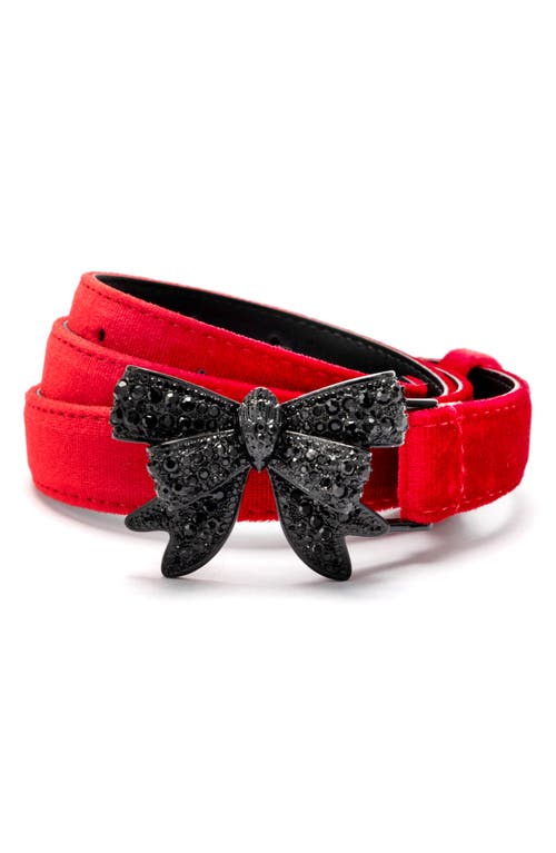 Kurt Geiger London Crystal Embellished Bow Velvet Belt In Red