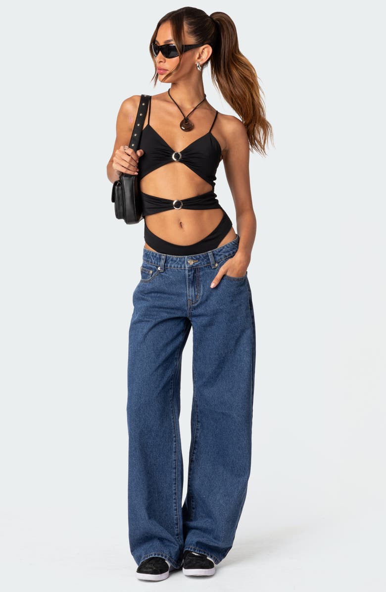 EDIKTED Amethyst Cutout Bodysuit, Alternate, color, Black