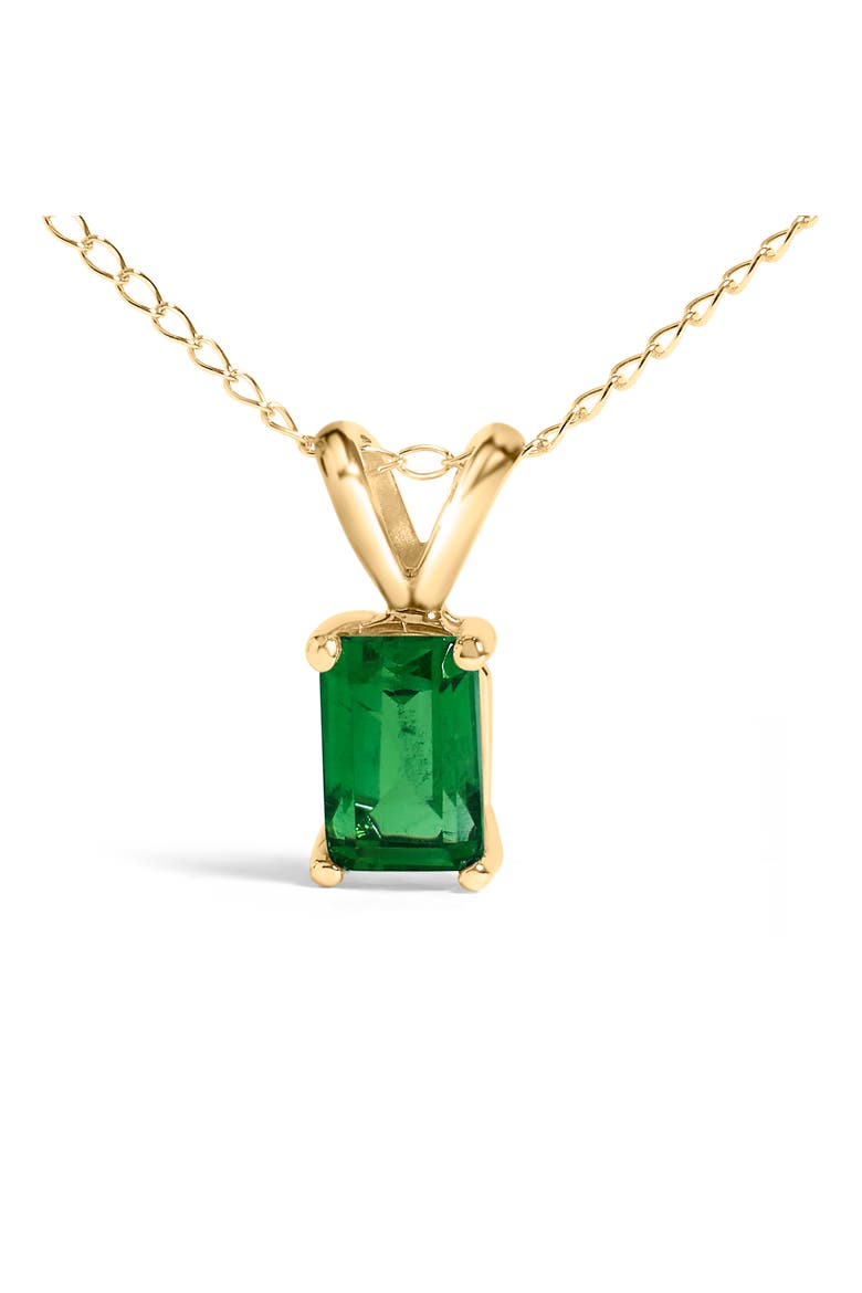 14K Gold 6x4MM Emerald Cut Gemstone Solitaire Pendant Necklace, Alternate, color, Green Emerald | Yellow