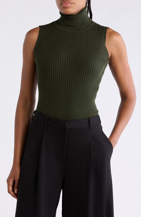 Sleeveless Ribbed Turtle Neck