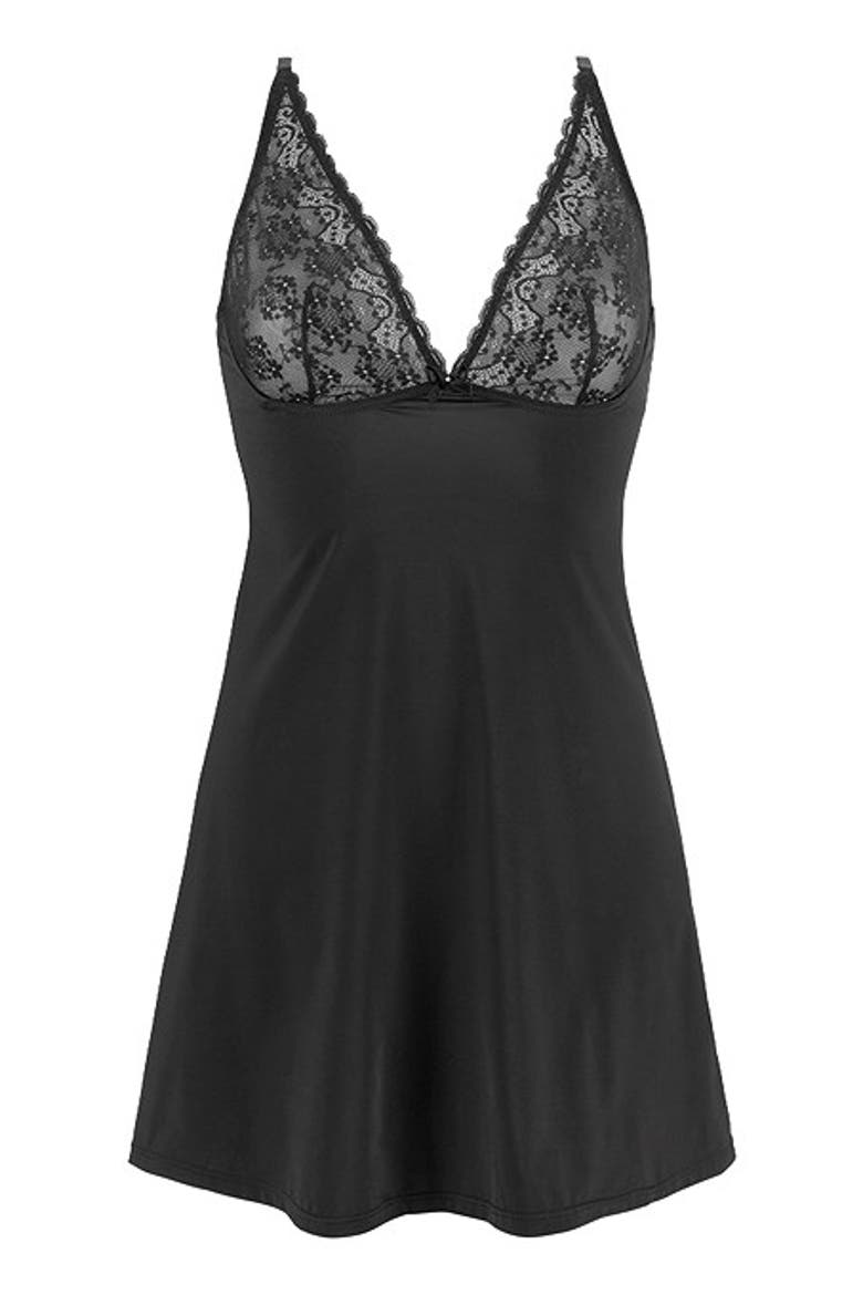 Women's Lace V-Neck Babydoll, Alternate, color, Black