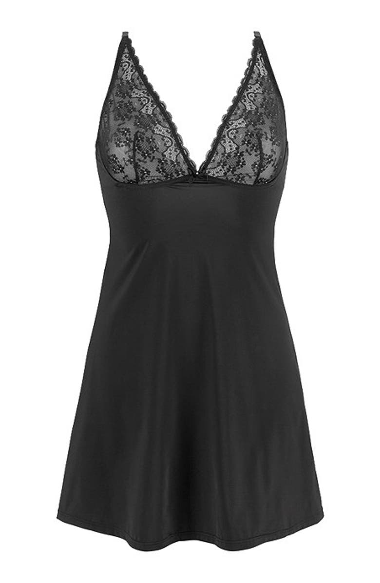 LASCANA Lace V-Neck Babydoll, Alternate, color, Black