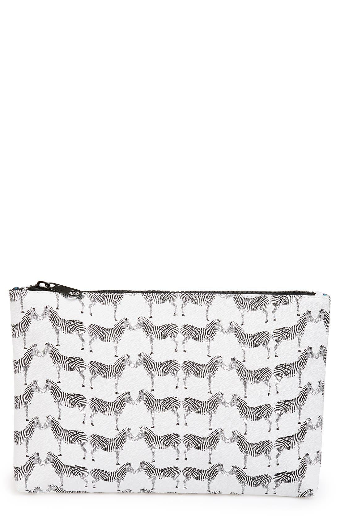 Zebra Print Clutch, Main, color, WHITE