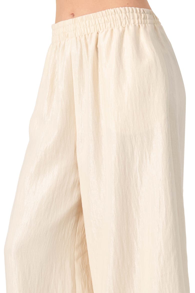 High-Waisted Wide-Leg Trousers with Elastic Waistband, Alternate, color, Natural