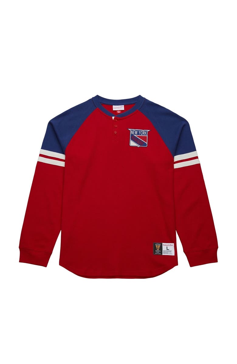 Mitchell & Ness Men's Mitchell & Ness Red New York Rangers Thermal Henley Long Sleeve T-Shirt, Main, color, Red