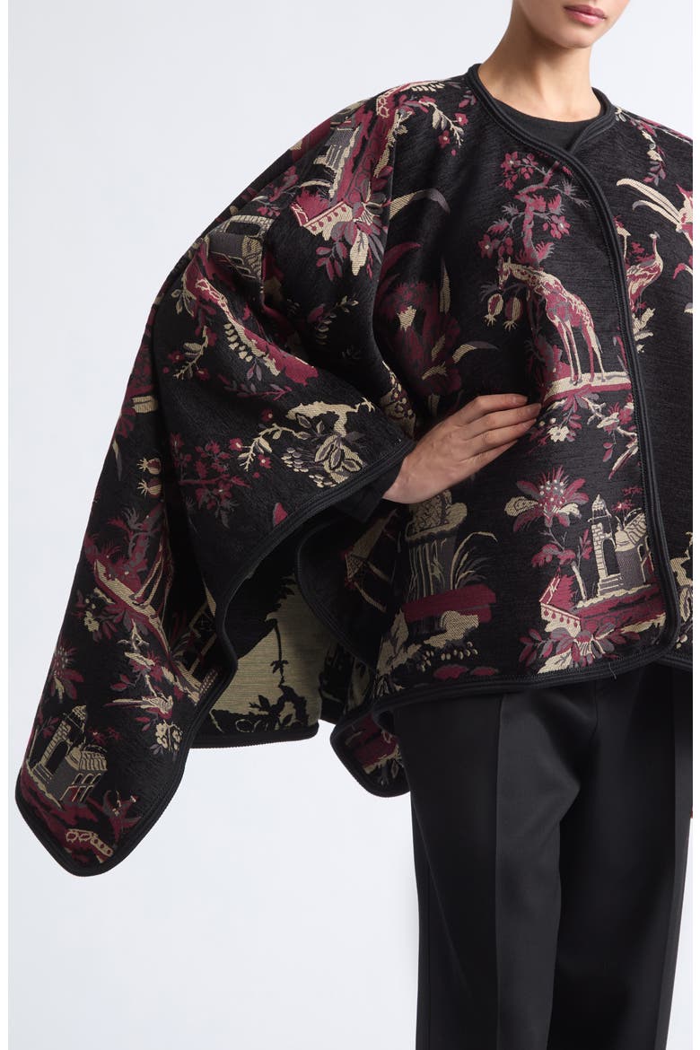 Reversible Jacquard Cape, Alternate, color, BLACK