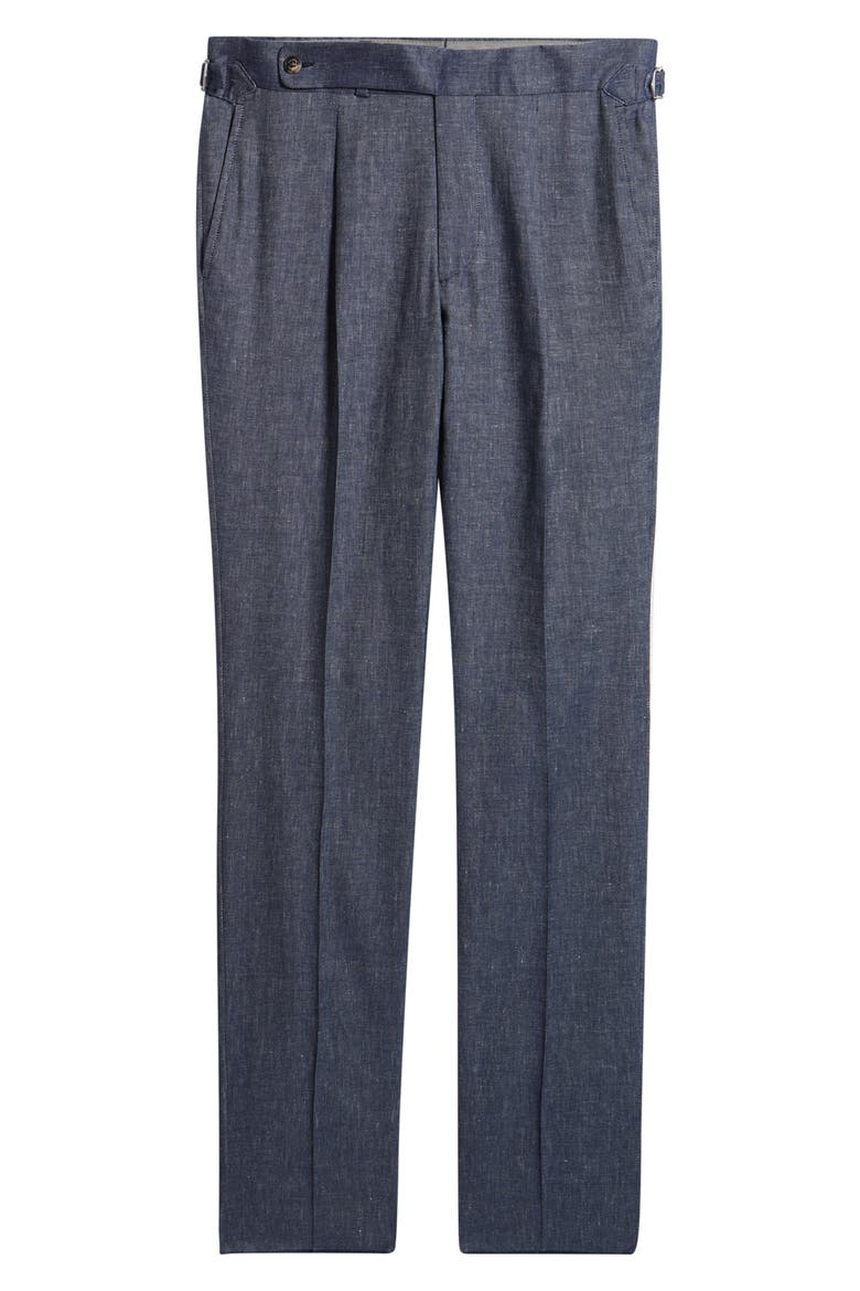 Parma Pleated Linen & Cotton Stretch Twill Dress Pants, Alternate, color, DENIM