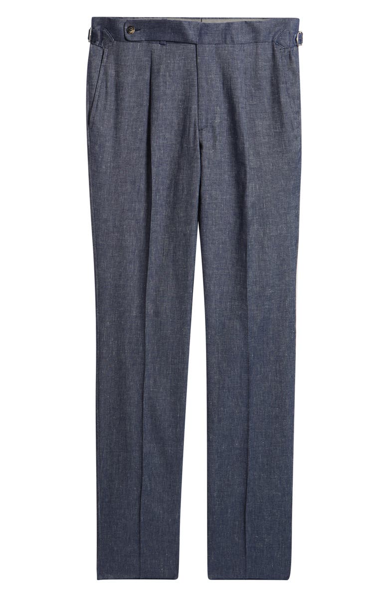 Jack Victor Parma Pleated Linen & Cotton Stretch Twill Dress Pants, Alternate, color, Denim