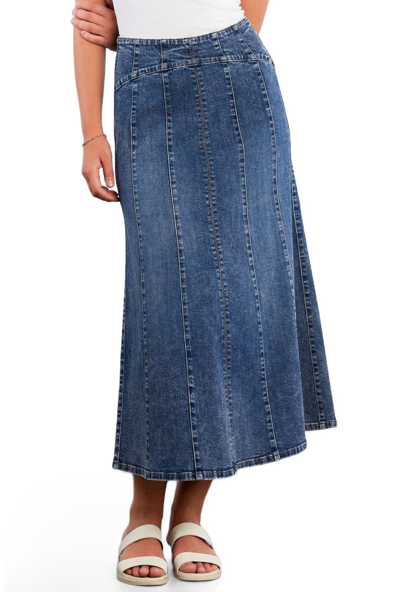 Bellas Denim Midi Skirt, Main, color, SPLIT BLUE