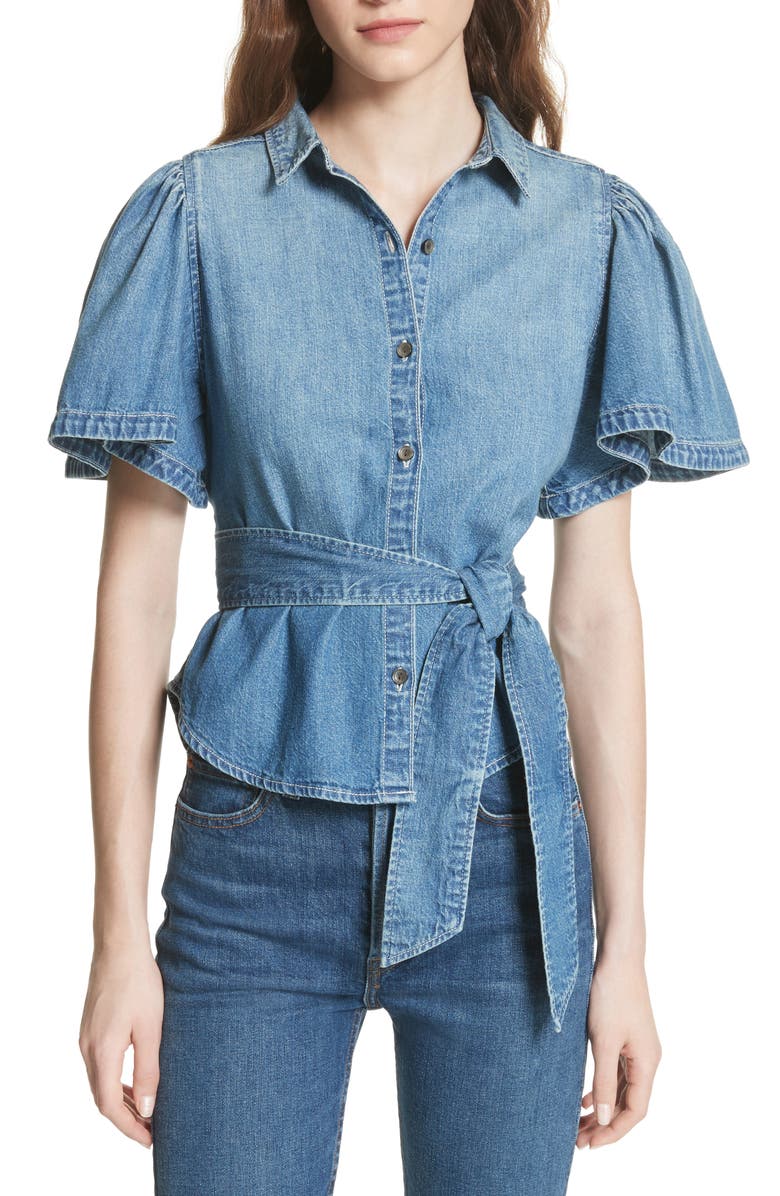 La Vie Rebecca Taylor Denim Tie Top, Main, color, 