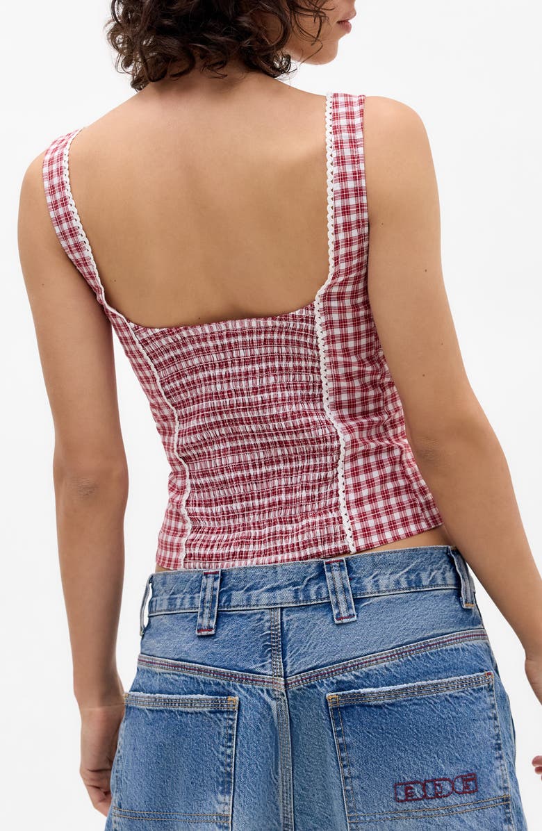 BDG Urban Outfitters Lena Rickrack Trim Check Linen Blend Camisole, Alternate, color, Red Check