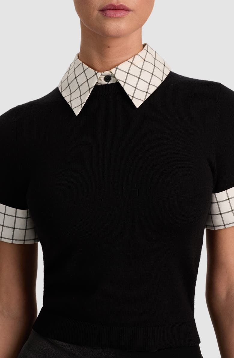 Alice + Olivia Aster Cuffed Collared Pullover, Alternate, color, Black/ Soft White