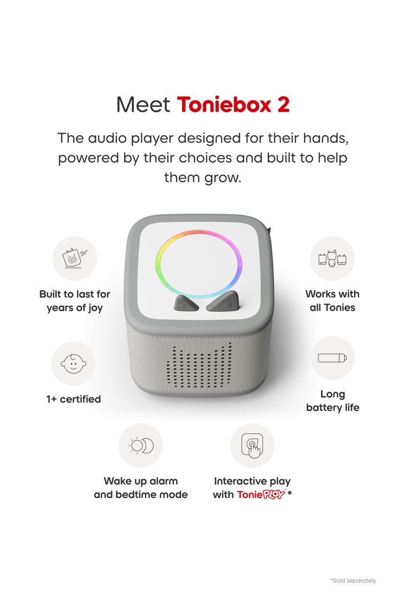 Toniebox 2 with 3-Pack Farm Tonie Audio Characters Bundle, Alternate, color, GREY