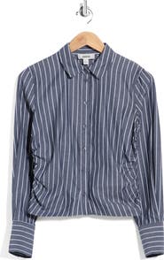 JASON WU Ruched Striped Cropped Shirt