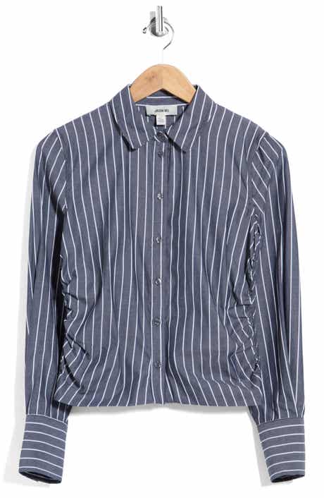 Ruched Striped Cropped Shirt