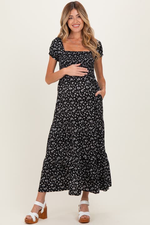 Floral Smocked Puff Sleeve Maxi Dress