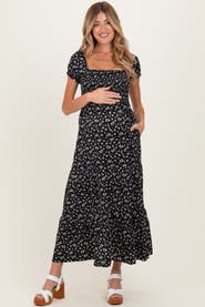 PinkBlush Floral Smocked Puff Sleeve Maxi Dress