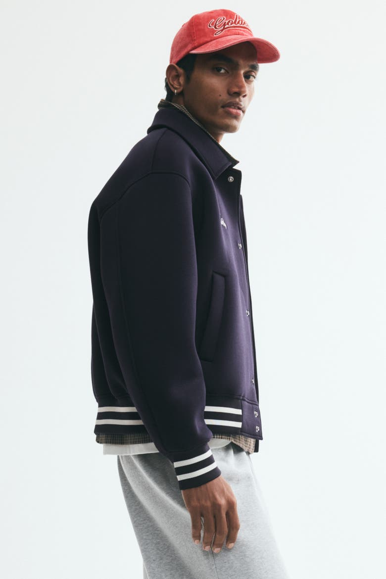 Scuba Knit Baseball Jacket, Alternate, color, Navy blue/NYC