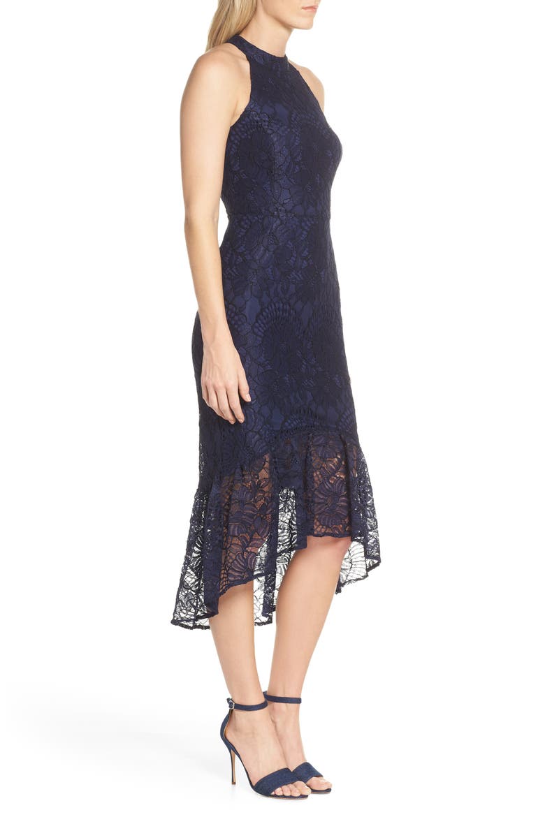 Lace Halter High/Low Dress, Alternate, color, NAVY