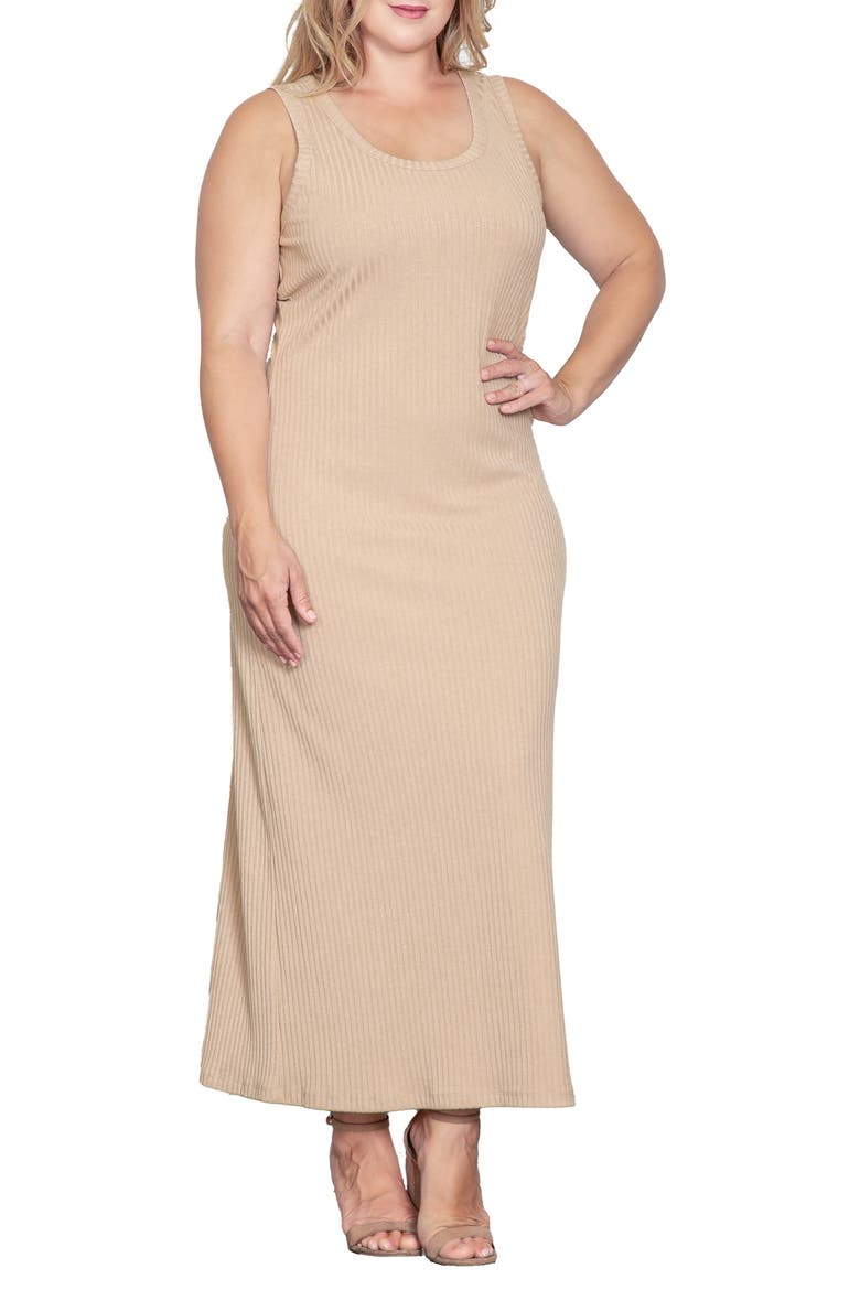 Sleeveless Rib Maxi Dress, Alternate, color, WHEAT
