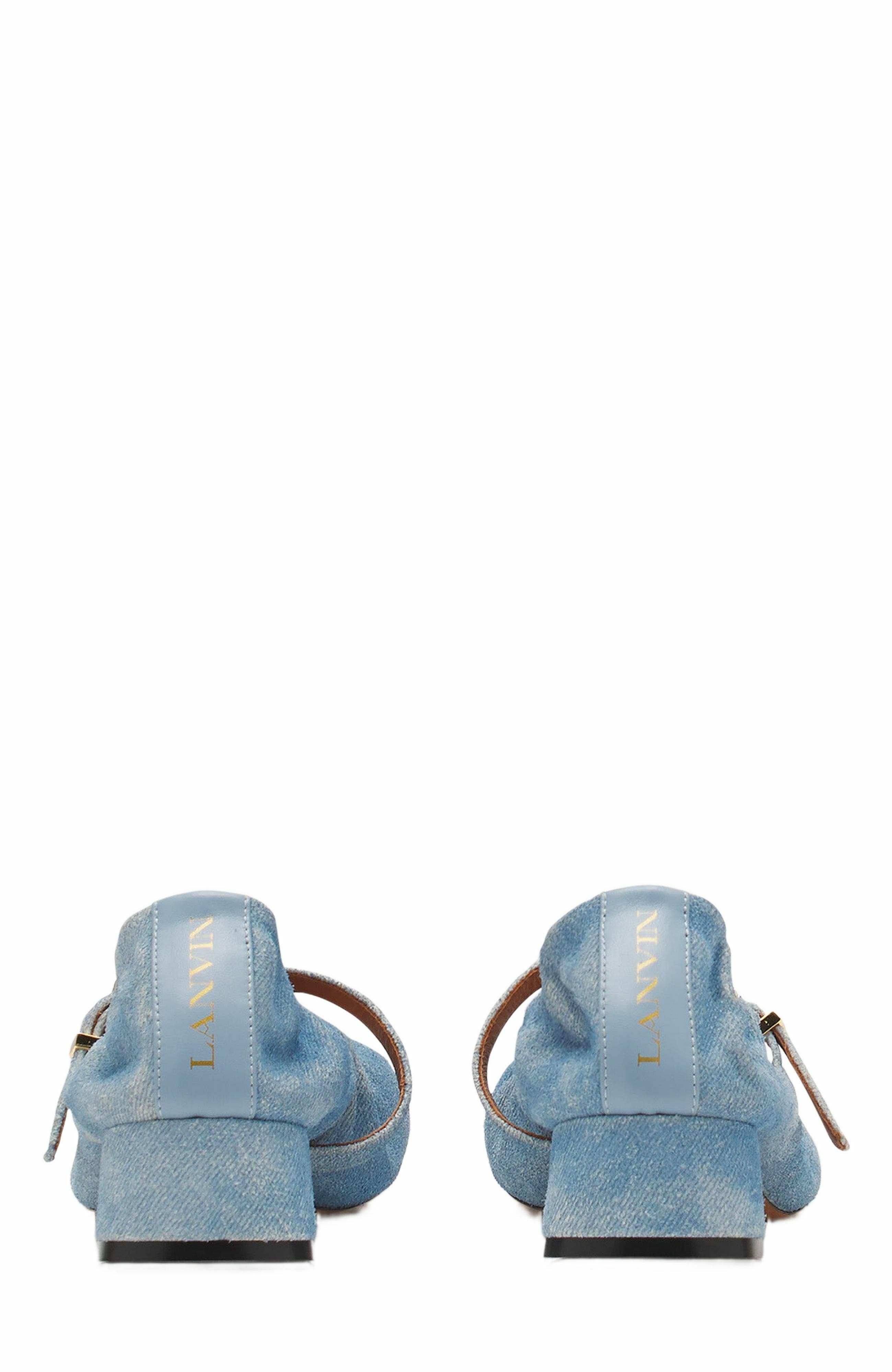 Lanvin Heeled Mary Janes In Leather With A Faded Denim Effect, Alternate, color, 