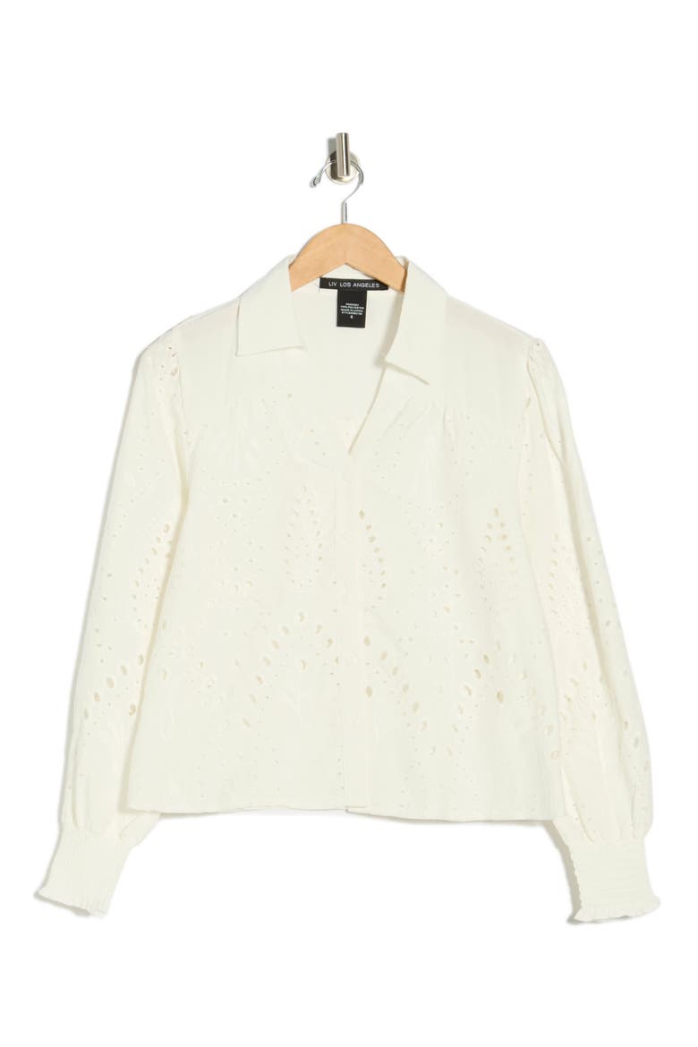 Eyelet Embroidery Woven Shirt, Alternate, color, WHITE