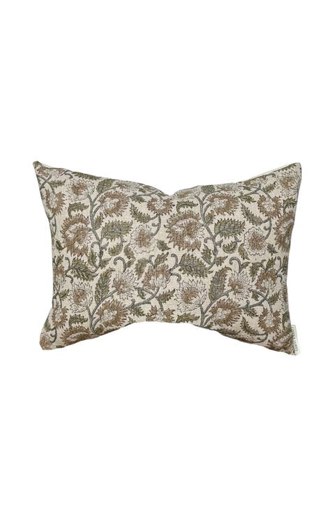 Ethel | Natural Tan Sage Floral Handblock Pillow Cover