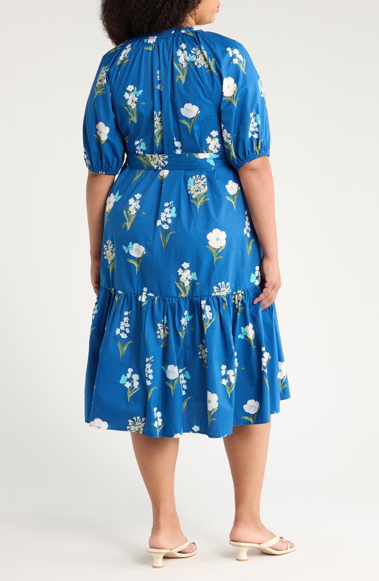 SUGARLIPS Madison Floral Wynette Cotton Tiered Midi Shirtdress, Alternate, color, Blue/ White/ Green