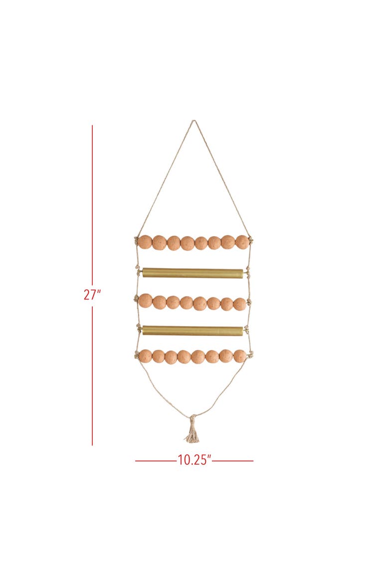 Beaded Ladder Wall Hanging Terracotta Metal & Jute, Alternate, color, Orange