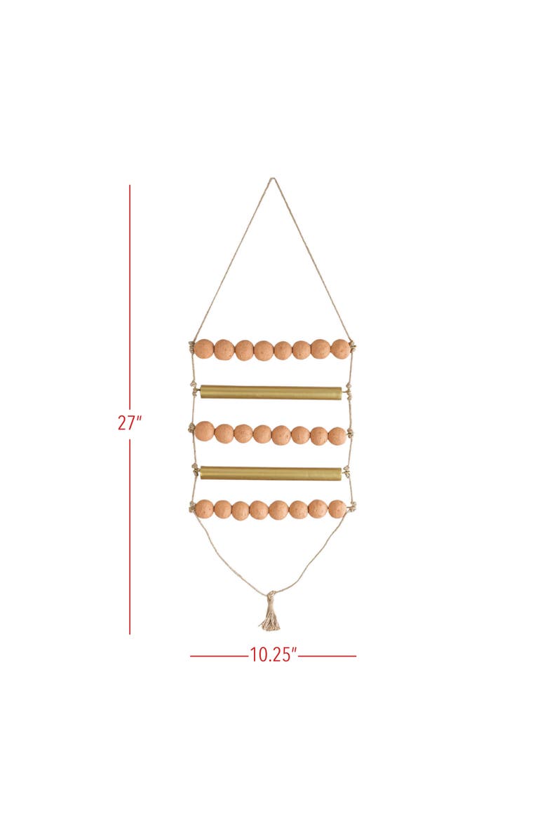 Foreside Home and Garden Beaded Ladder Wall Hanging Terracotta Metal & Jute, Alternate, color, Orange