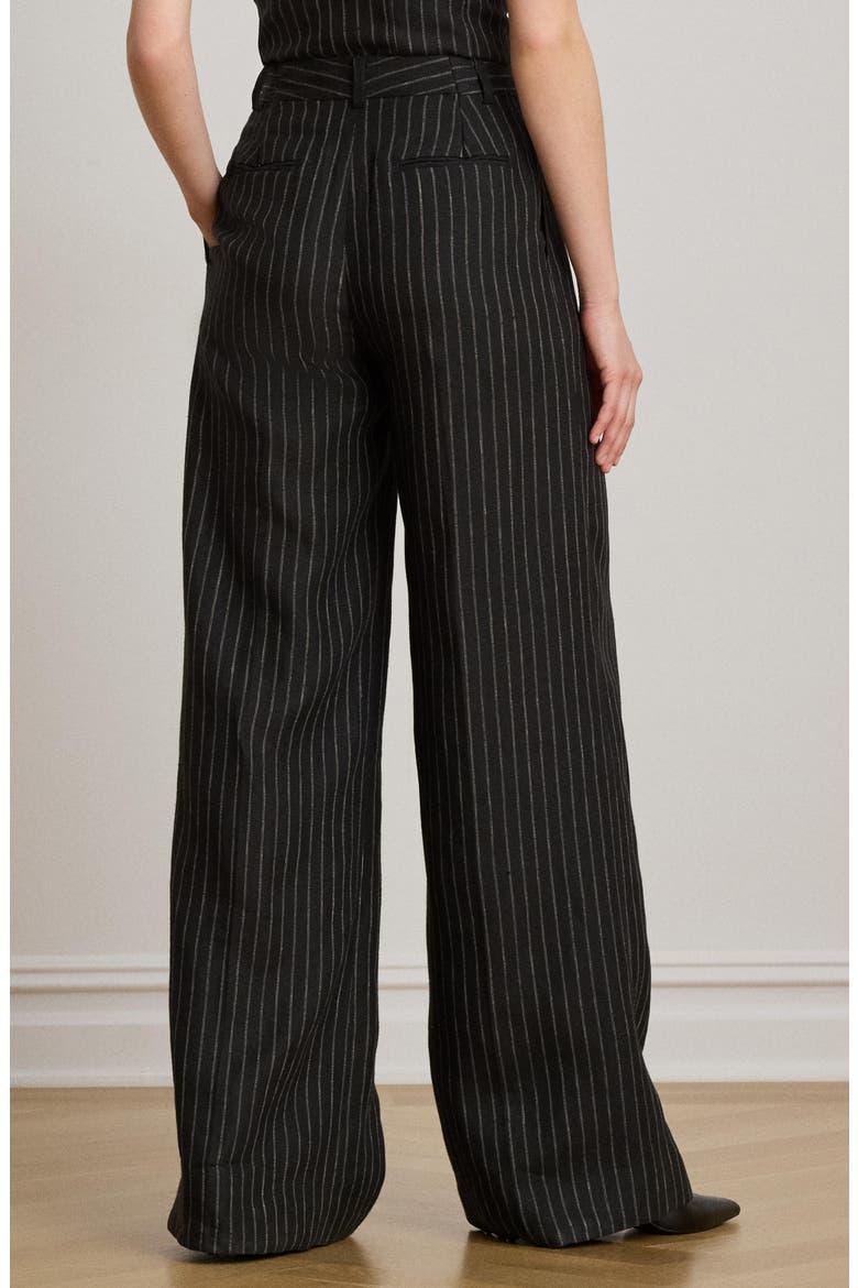 Chalk Stripe Wide Leg Linen Pants, Alternate, color, BLACK/ BEIGE