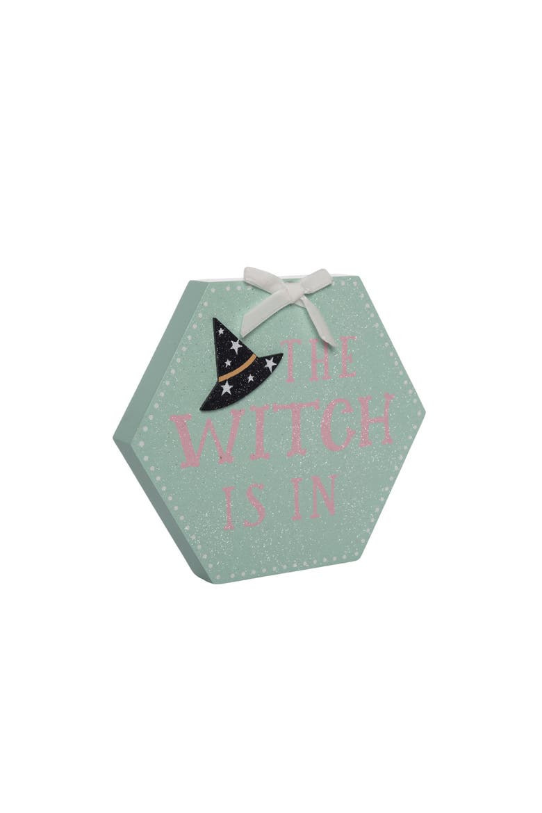 Halloween Glitter Witch Hexagon Block  Tabletop Sign, Alternate, color, Multicolored