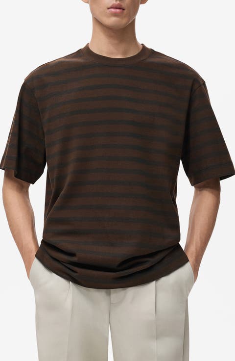 Stripe Relaxed Fit Cotton Crewneck Shirt
