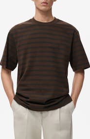 MANGO Stripe Relaxed Fit Cotton Crewneck Shirt