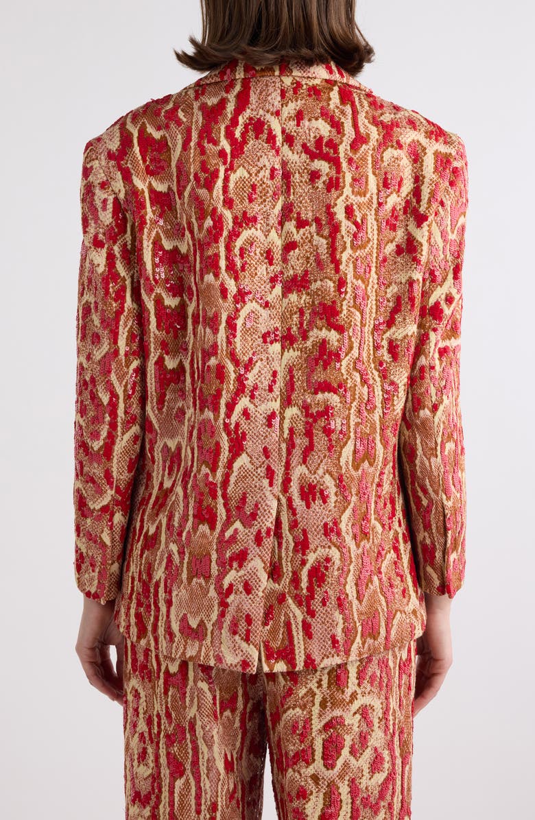 Dries Van Noten Birdy Snakeskin Print Sequin Single Breasted Blazer, Alternate, color, Brique