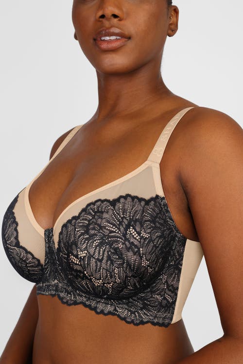 Shapellx Supportive Unlined Lace Underwired Bra In Classic Black+khaki