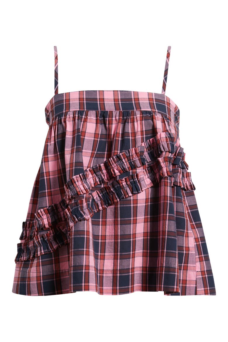 Nyra Ruffle Plaid Organic Cotton Cami, Main, color, MAGENTA