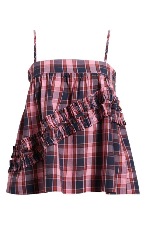 Nyra Ruffle Plaid Organic Cotton Cami